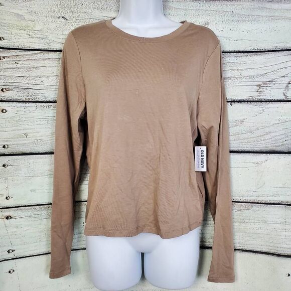 Old Navy Bestee Long Sleeve Tee L Taupe Soft Cotton Jersey Shirt NWT - Picture 1 of 4